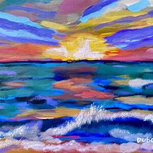 Original California Sunset Painting Abstract Ocean Beach 9" x 12" Canvas